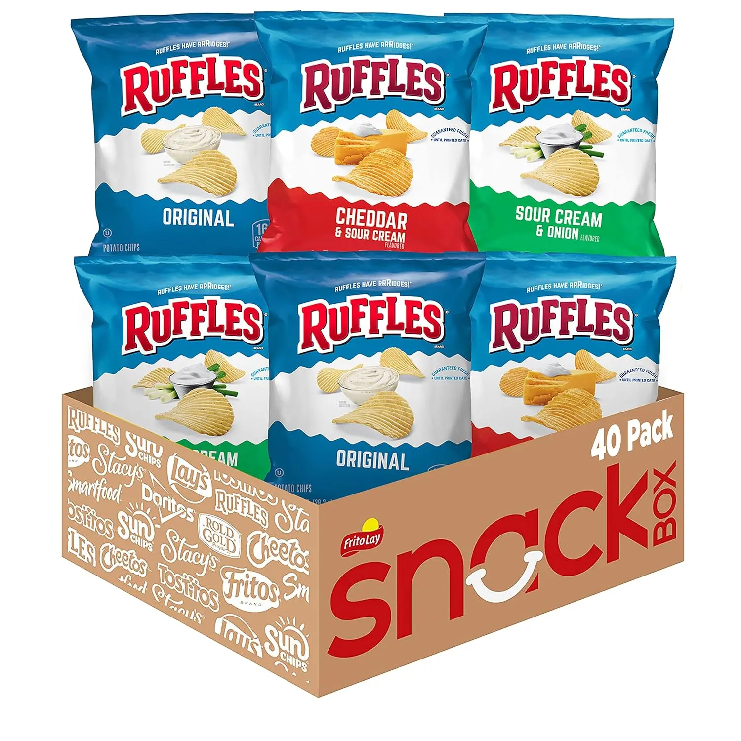 Fried Potato Chips Variety Pack - 40-Count Savory Crunchy Crisps, Party Size Assortment for On-the-Go Enjoyment, Chips Party Size