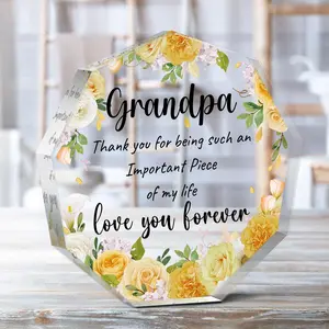 Flower Pattern Acrylic Plaque, Decorative Plaque, 1 Count Creative Grandpa Gift, Home Decoration Ornament, Emotional Connection Gift, Thanksgiving Gift, Christmas Gift