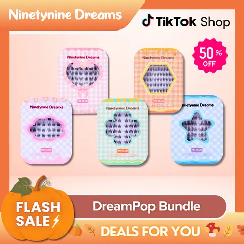 Ninetynine Dreams DREAMPOP [NO GLUE] Self-Adhesive Lashes Bundle (5 Styles)| Press-On Eyelash Clusters, Ultra-Thin Self-Adhesive Jelly Band - Beginner Friendly Lightweight Easy Apply DIY Individual False Eyelashes, Must-Have Trending Best Selling Gift Set