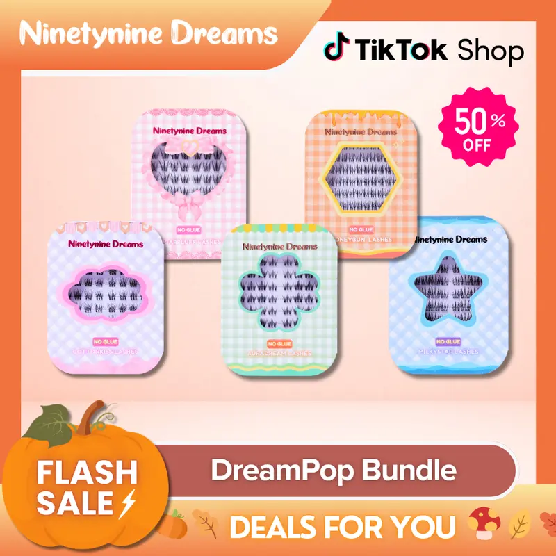 Ninetynine Dreams DREAMPOP [NO GLUE] Self-Adhesive Lashes Bundle (5 Styles)| Press-On Eyelash Clusters, Ultra-Thin Self-Adhesive Jelly Band - Beginner Friendly Lightweight Easy Apply DIY Individual False Eyelashes, Must-Have Trending Best Selling Gift Set