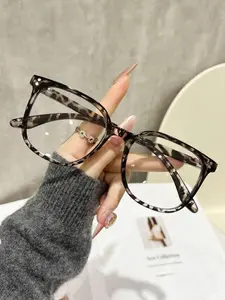 Women's Plastic Square Round Large Frame Simple Casual Elegant Versatile Trendy Fashion Matte Mirror Stylish Square Frames Fashionable Frames Glasses
