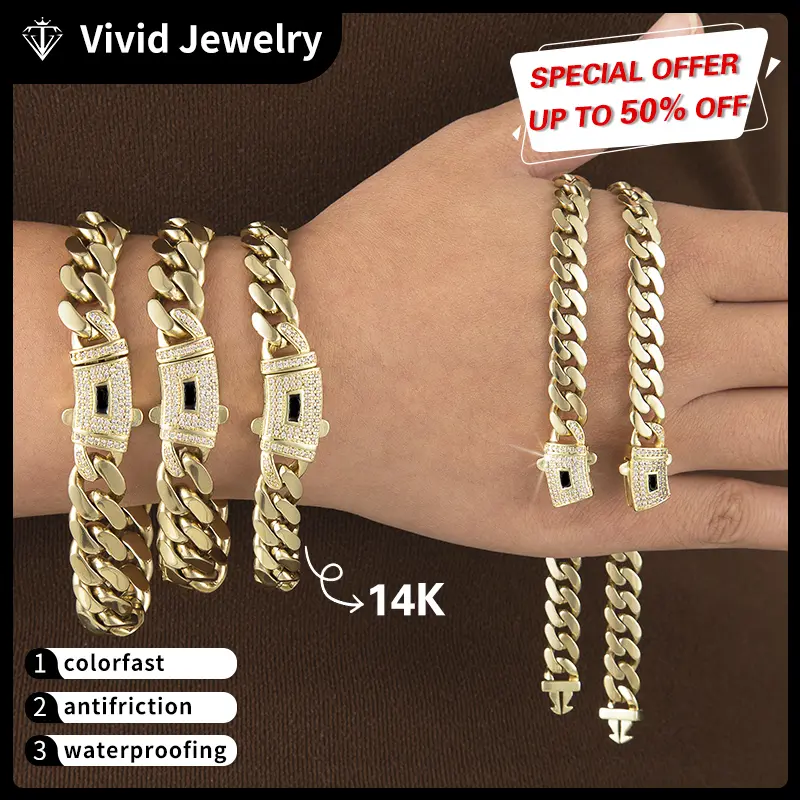 14k Gold Plated Miami Cuban Link Chain Bracelet, Thickened, Dense and Chunky 7.5/8.5 inch-Hip-Hop Jewelry for Men/Women Hypoallergenic Material, Sweat-Resistant, Chunky Gold Bracelet for Streetwear, Dates and Daily Wear, Trendy Accessory Gift