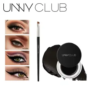 UNNY CLUB Waterproof Eyeliner Cream With Angled Brush, Quick Dry Smudge Proof Black Eyeliner Pomade Infused Argan Oil & Sesame Oil, Long Lasting Pigmented Eyeliner For Classic Cat Eye Natural Eye Makeup
