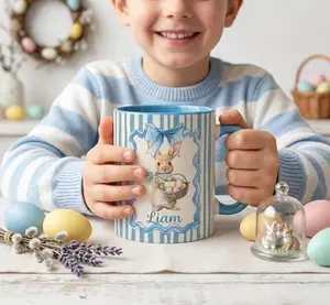 [Sale Up To 50%] Personalized Cute Easter Egg Bunny 11 oz Accent Mug, Custom Name Mug, Easter Party Gift for Kids, 11oz ceramic accent mug
