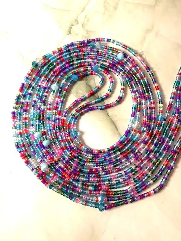 Blueberry Love Waist Beads - Handmade Vintage Body Jewelry Adjustable Waist Chain for Daily Wear & Special Occasions