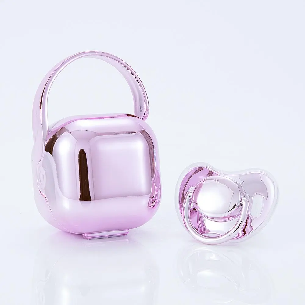 Stylish Baby Pacifier & Storage Case Set – Multiple Colors (Rose Gold, Gold, Silver, Pearl) – BPA-Free, Modern Baby Gift Idea