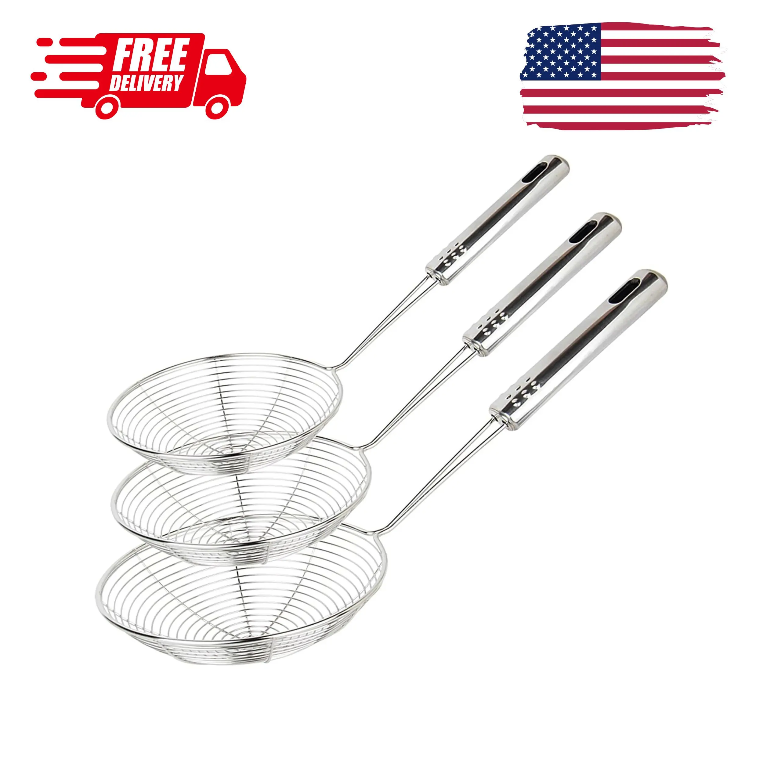 Spider Strainer Set of 3 Asian Strainer Ladle Stainless Steel Wire