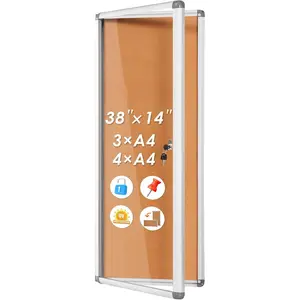 WANCROWN Locking Bulletin Board Tamper-Proof Notice Board Cork Diplay Cae Wall-Mounted for K12 Office Dentit, 38x14 inch