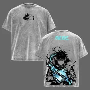 Unisex Short-Sleeve Casual Anime Shadow Power T-Shirt - Jujutsu Style, Zelensky & The Gang Graphic, Vintage Acid Wash, Comfortable Heavy Cotton Fabric, Oversized, Easter Day Wear