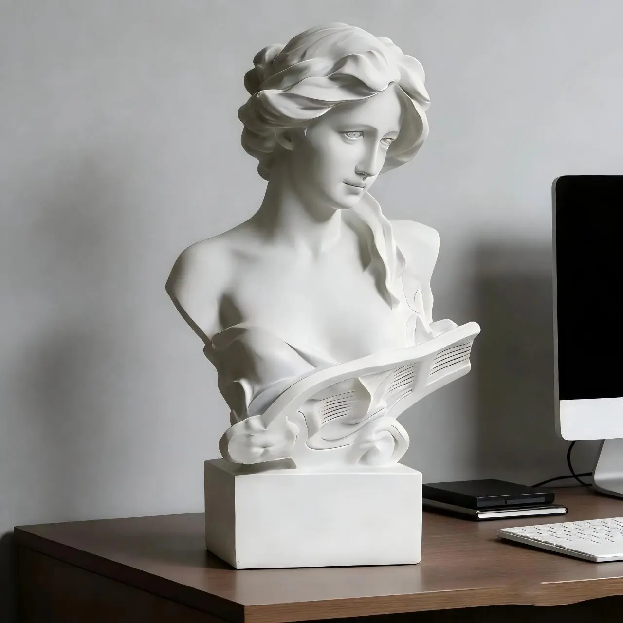 Pure Nordic Harp Girl Gypsum Statue, Artistic Design, Home TV Cabinet Bookshelf Decor, Elegant Decoration Piece, Sculpture, Collectible Figure Ornament