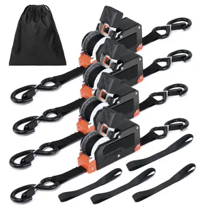 Dual-End Retractable Ratchet Straps – 1"x20" Heavy-Duty Adjustable Tie Downs with Free-Slide Ratchet Position & S-Hook Clips for Motorcycles, Boats, Kayaks, ATVs Webbing