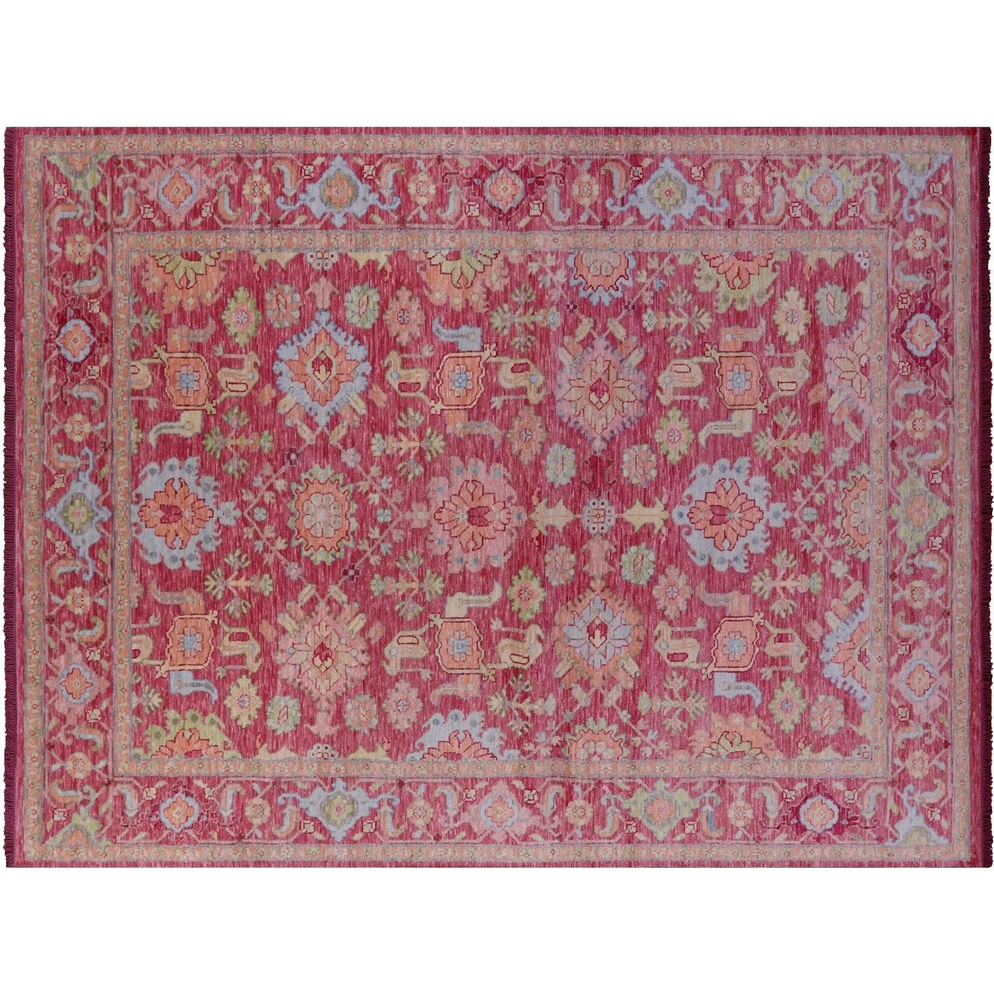Pink 10' 3" X 13' 10" Persian Heriz Serapi Hand-Knotted Wool Rug - Q22295
