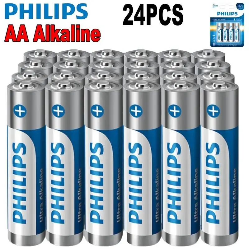 PHILIPS AA Batteries 24 Pack Alkaline Double A Battery 1.5V Ultra Long Lasting 2A Batteries-10-Year in Storage (Non-Rechargeable)