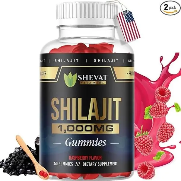 1000mg Himalayan Shilajit Gummies – Organic, Sundried Resin | 85+ Trace Minerals & Fulvic Acid | Energy & Immune Support | Sugar-Free, Vegan, Raspberry Flavor | 60 Gummies for Men & Women