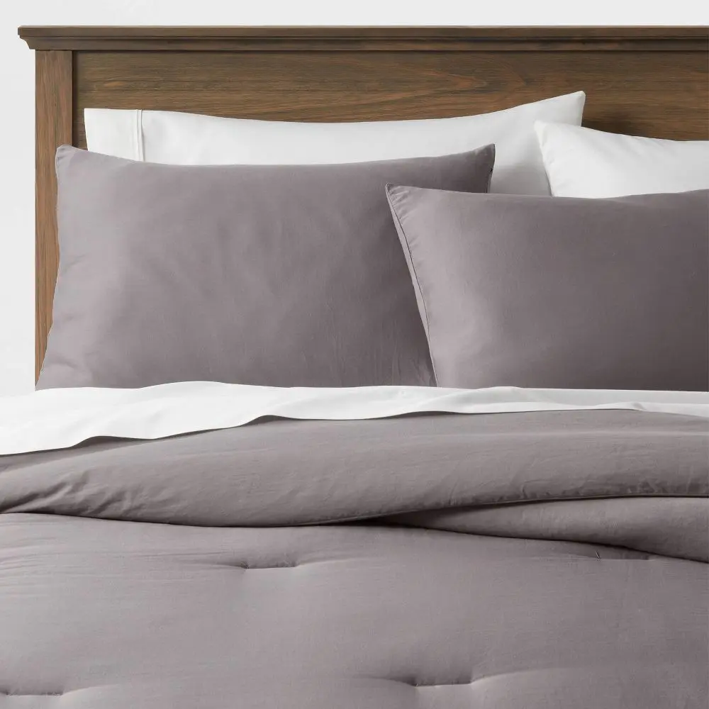 King Washed Cotton Sateen Comforter and Sham Set Dark Gray - Threshold: 250 Thread Count OEKO-TEX Certified