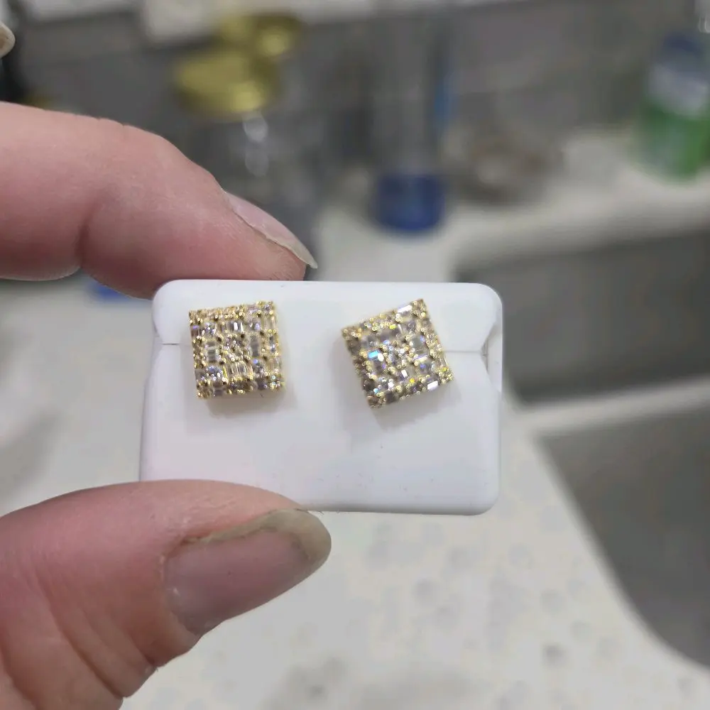 Sterling Silver Moissanite Square Stud Earrings 2.00ctw Cluster Setting