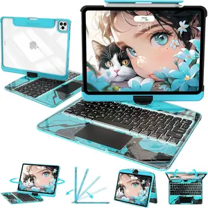 NAIDUN Latest 360 Swivel Keyboard with Y2K style tranparent case for iPad Tablet Accessories ipad case