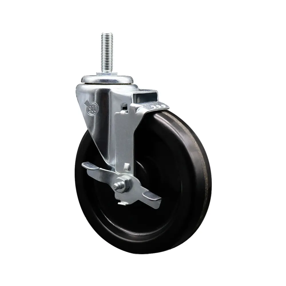 Service Caster SCC-TS20S615-PHS-TLB-34212 Commercial Phenolic Swivel Threaded Stem Caster, 6x1.25 in. Black Furniture Moving Wheel, 0.75 in. Stem, Ball Bearing Design, Top Locking Brake, 300 lbs Capacity for Equipment & Carts