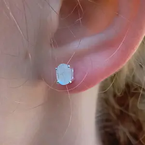 Rainbow Moonstone Stud Earrings - Simple Design for Everyday Wear