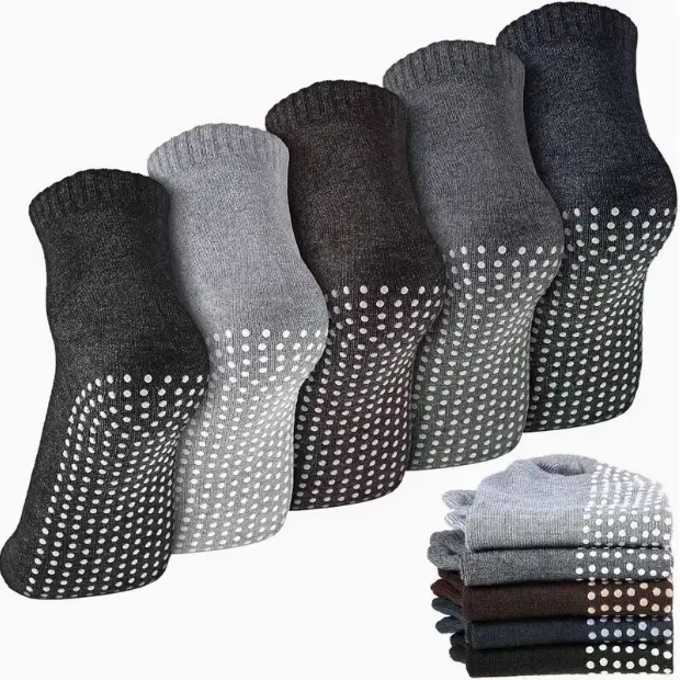 5 Pairs Ankle Grip Socks, Non-Slip Pilates & Yoga Footwear, Solid Color Knit Fabric, Machine Washable, for Men and Women, All-Season Use
