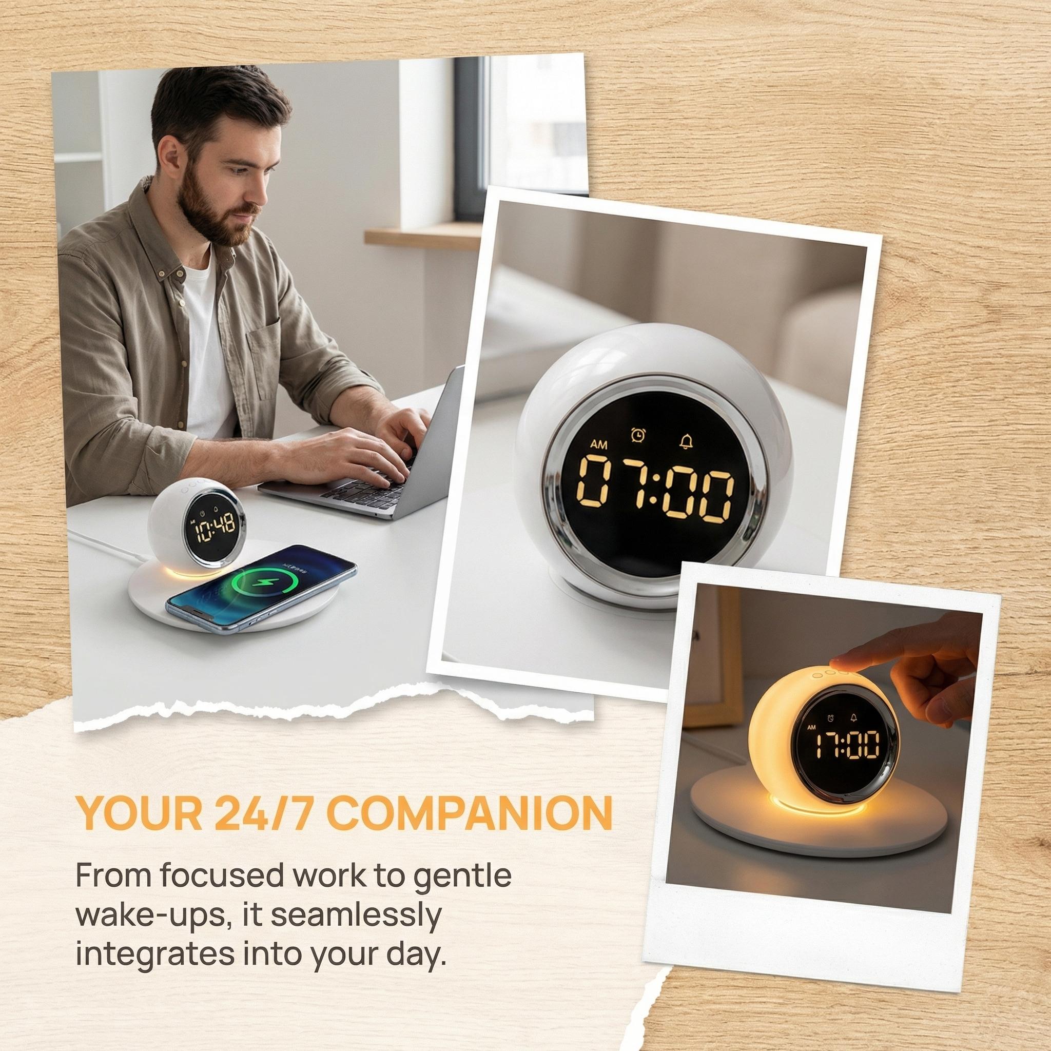 Multi-Function Wireless Charging Digital Night Light Alarm egg alarm clock | Exclusive Holiday Design | Creative Home Gift | Themed Edition for March Madness, Spring Break, World Cup & Easter