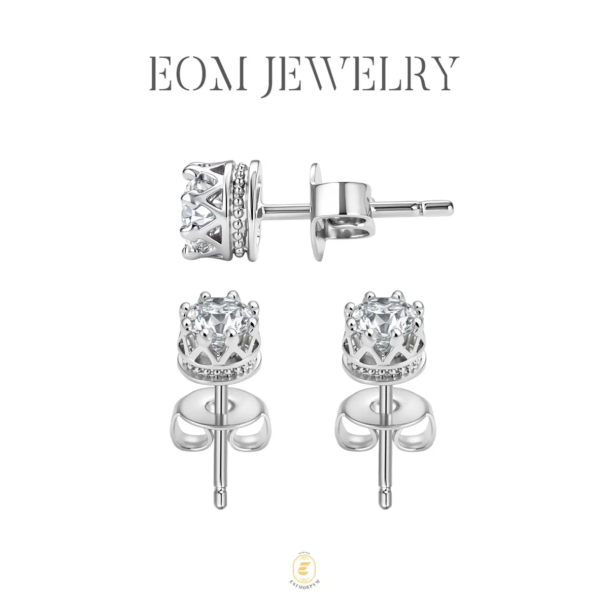 Moissanite Radiant Crown Solitaire Stud Earrings Silver-Plated Jewelry Wedding Engagement Anniversary Valentine's Day Birthday Daily Wear