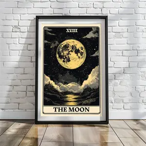 The Moon Tarot Card Poster Unframed , Moon Illustration, Matte Vertical Poster Unframed Poster Unframed , Wall Art Decor, Celestial Home Decor