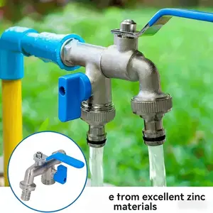 Dual-Outlet Garden Hose Faucet, Stainless Steel Outdoor Tap, Multiple Components, Compatible with Sprinklers & Hose Guns