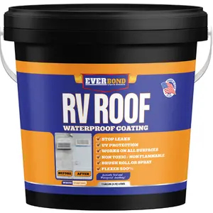 Everbond RV Roof Coating For EPDM, TPO, Wood, Aluminum, Metal, Fiberglass or Foam - Self Leveling Liquid Rubber  - Solar Reflective Sealant, Trailer and Camper Roof Repair, Waterproof, Easy to Apply - Titanium White, 5 Gallon