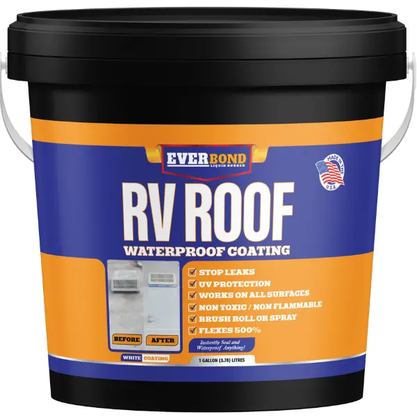 Everbond Self-Leveling Liquid Rubber RV Roof Coating - 1 Gal Titanium White Waterproofing Mastic, Solar Reflective Sealant for EPDM, TPO, Wood, Aluminum, Metal, Fiberglass, Foam, Easy to Apply