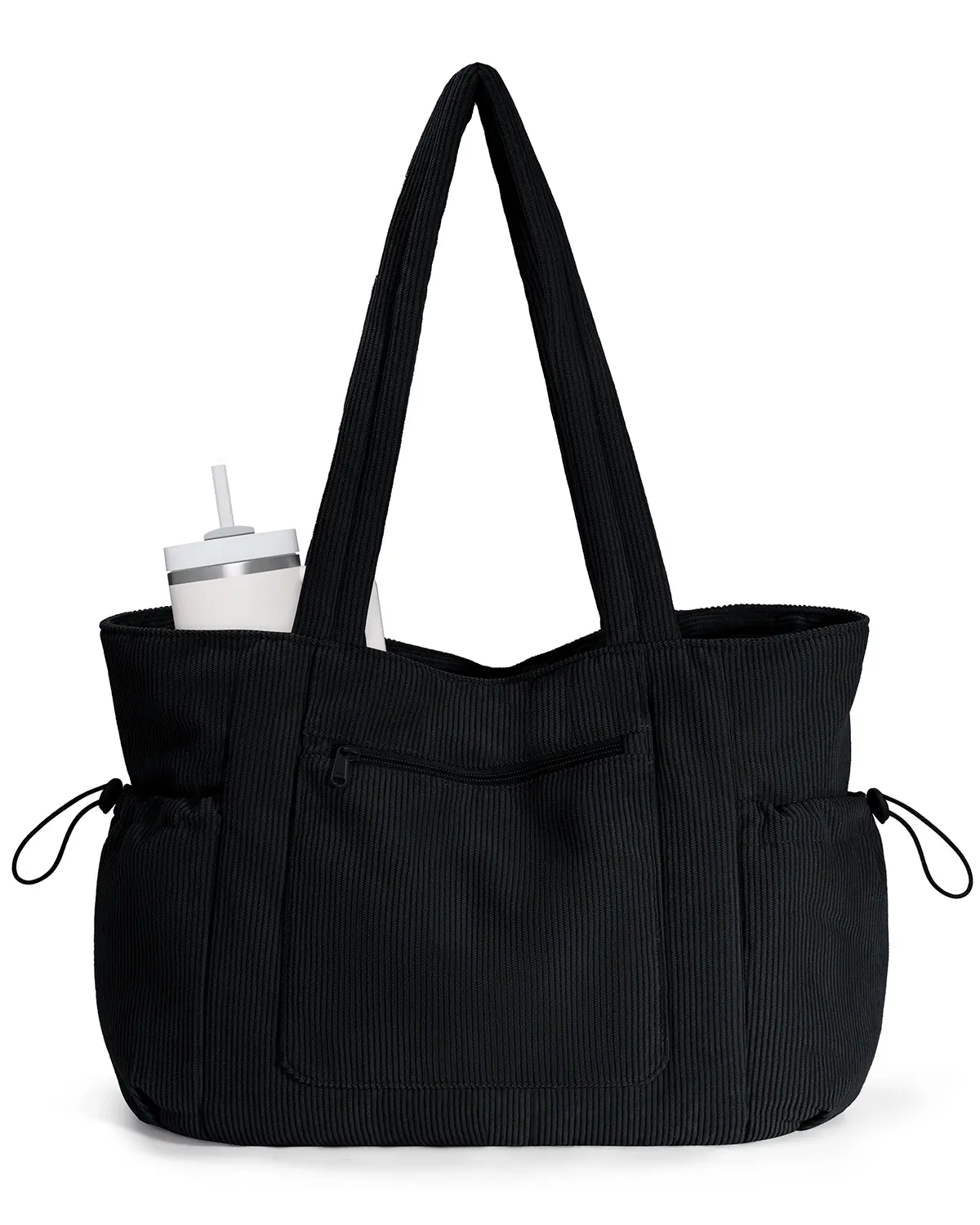College Tote Bag for Women, Large Corduroy Tote Bag with Laptop Compartment, Work Travel Commuter Bag with Cup Holder & Luggage Sleeve
