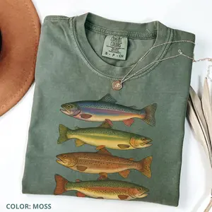 Comfort Colors Trout Fish Shirt, Vintage Fish Shirt, Retro Fish Shirt, Fishing Shirt, Fishermen, Rainbow Trout Fishing Shirt, Fishing Lover, Gift For Her, Cotton Fabric