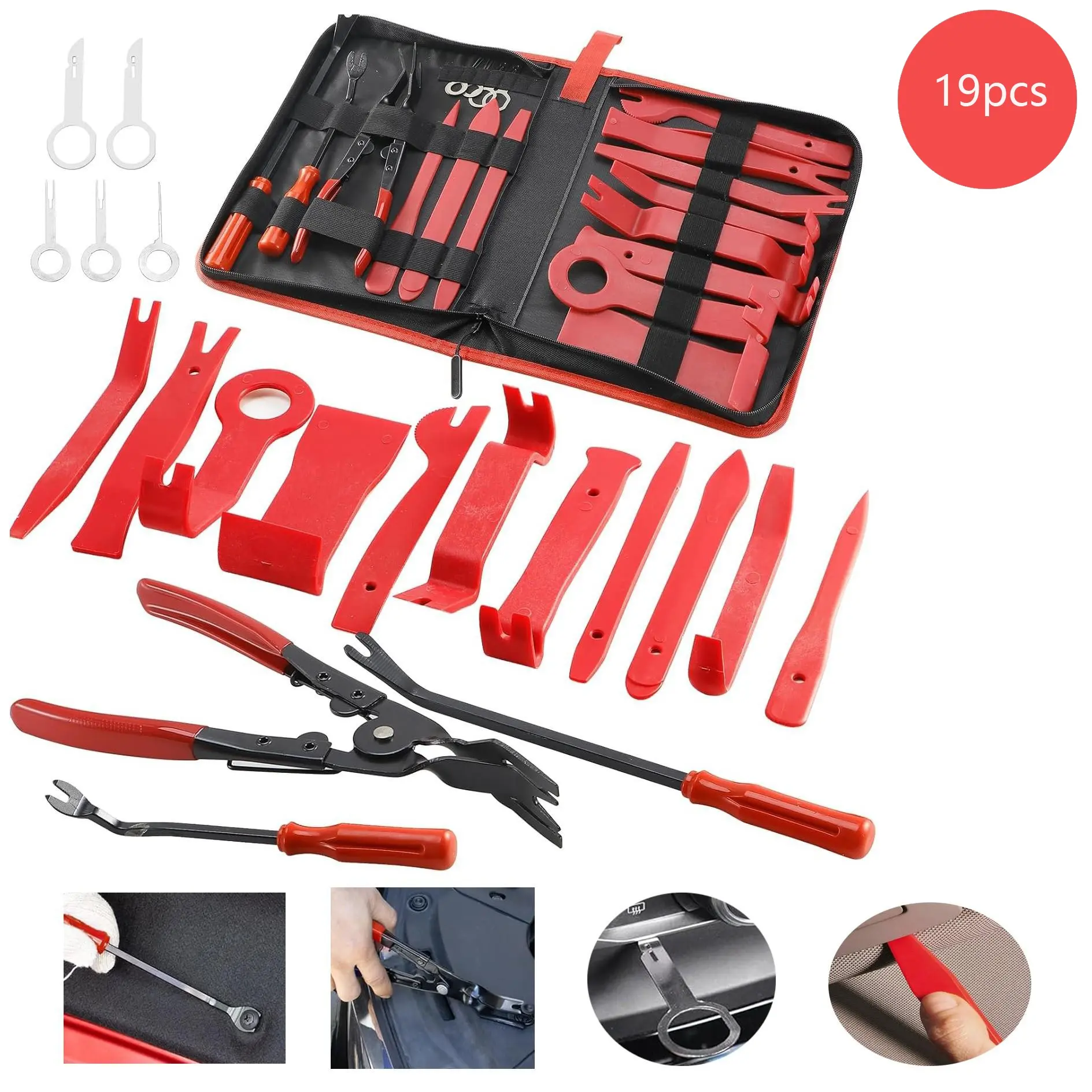 Car panel disassembly tool set of 19 pieces, automatic clamp disassembly tool set, pry bar repair kit, audio interior plastic shell buckle driving recorder quick release buckle car tool Automotive Tools