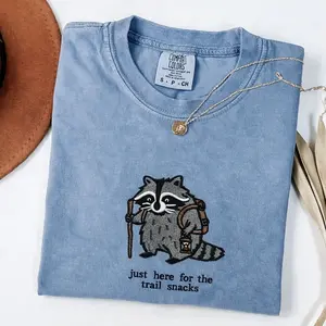 Embroidered Comfort Colors Raccoon Hiking Shirt, Funny Trail Snacks Meme Tee, Cute Outdoor Adventure Vintage Oversized Graphic Tee Womenswear & Underwear Women's Tops - Women's T-Shirts