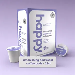 Happy Astonishing Dark Roast Coffee Single Serve Coffee Pods 22 count - Rainforest Alliance Certified Bean