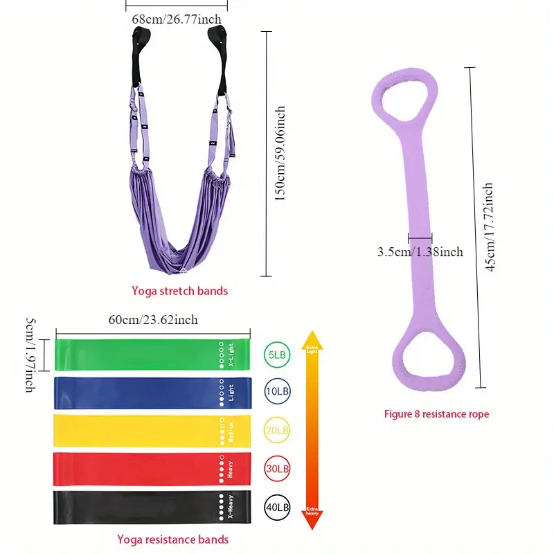 Solid Polyester 7-Piece Exercise Kit for Unisex Fitness, Includes Flexible Bands, Waist Trainer, and Stretching Rope in Multi-Colors, Workout, Pilates Resistance, Waist Trainers, >1 Pieces