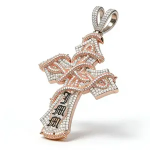 2348 Urban Streetwear Serpent Cross Pendant - Bold 3D Design Sparkling Hip Hop Jewelry