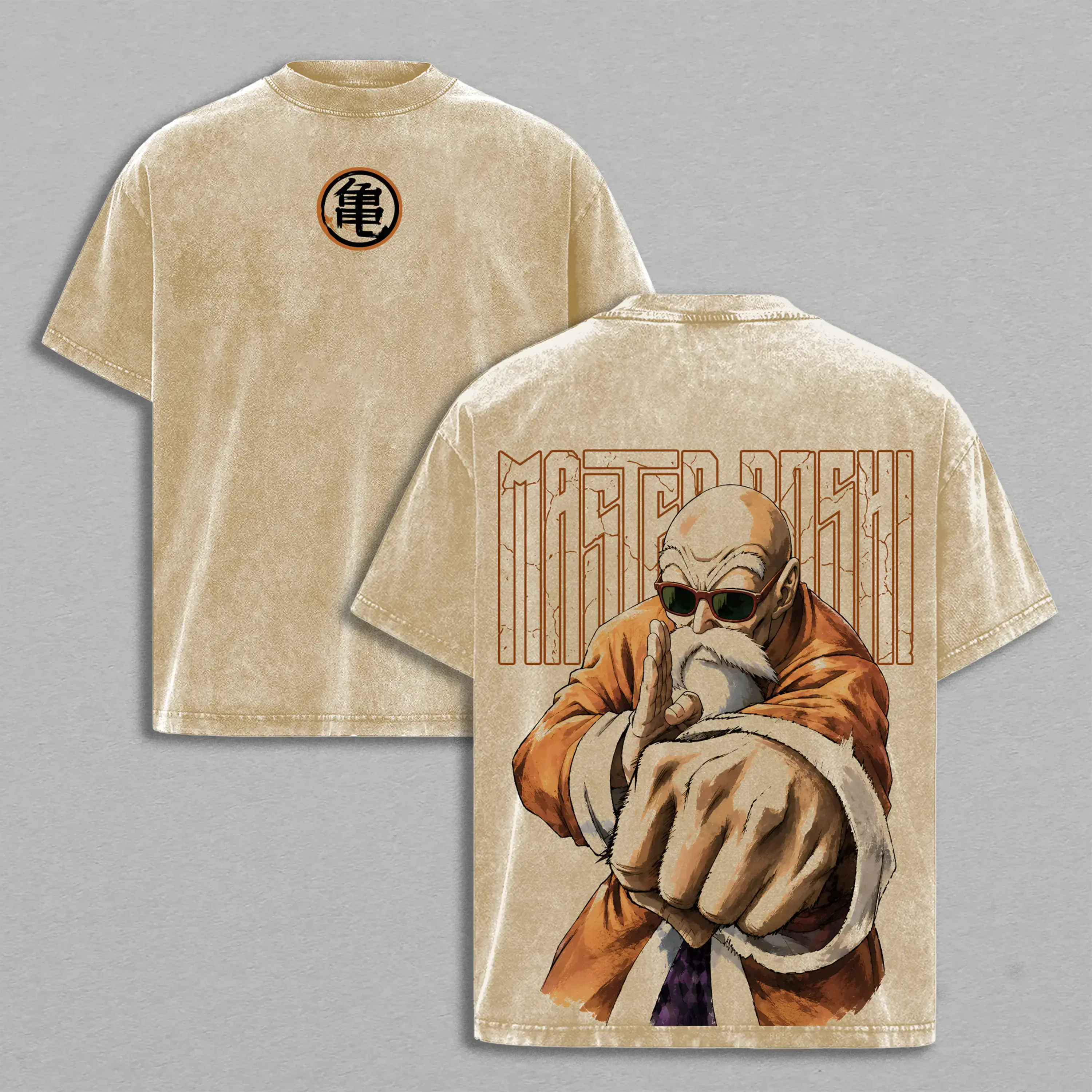 Master Roshi - DBZ Turtle Hermit Double Printed Graphic Tee, Heavy Cotton Oversized Shirt, Vintage Washed Streetwear For Men, Gift For Anime Lovers And DBZ Fans,school outfit,loose fashion,gift t-shirt,good cotton graphic tees, Soft Tops, Crewneck