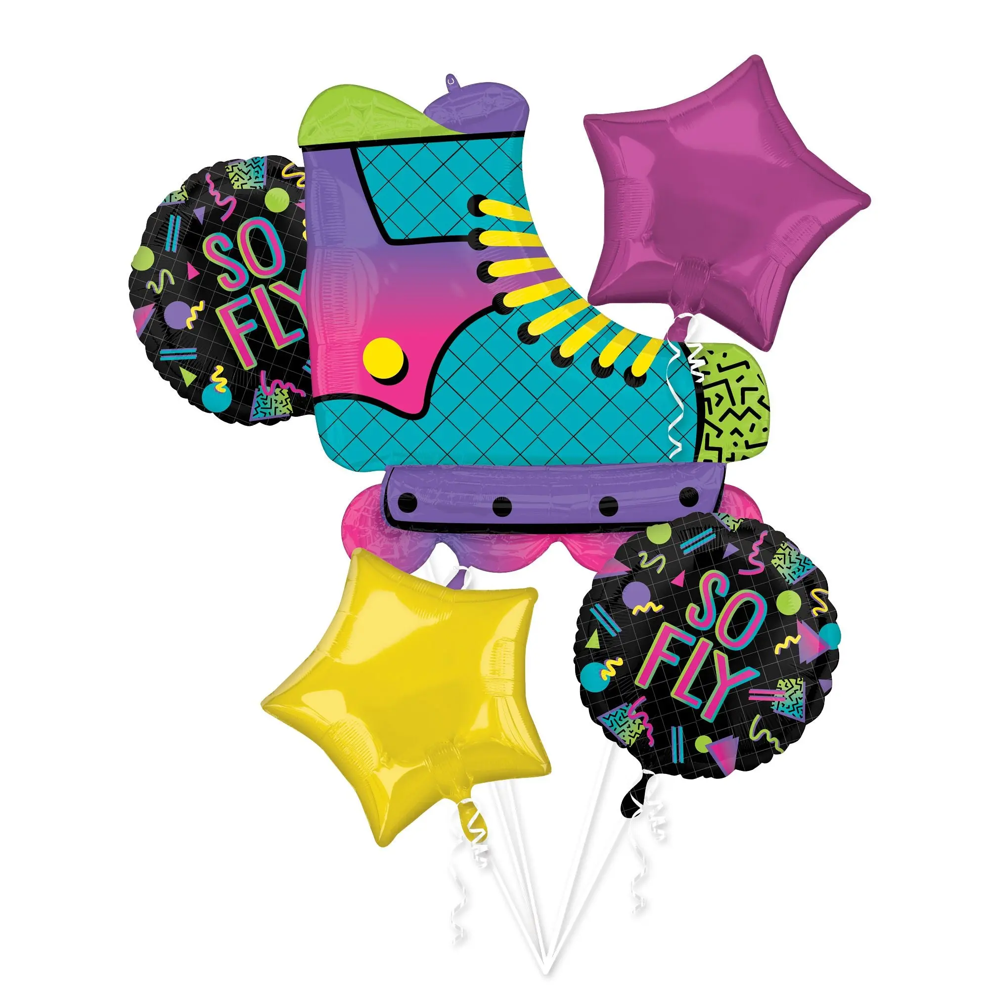 Vibrant 90s Party Foil Balloon Bouquet - 5 Piece Set Vibrant 90s Party Foil Balloon Bouquet - 5 Piece Set