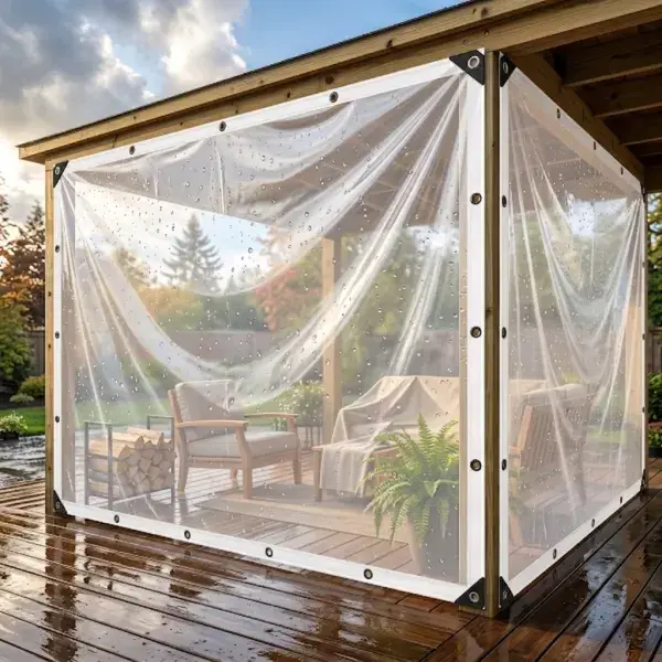 Heavy-Duty Clear Vinyl Tarpaulin - 10x13 ft Outdoor Transparent Waterproof Canopy with Reinforced Circular Fixing Devices, Windproof Portable for Patios