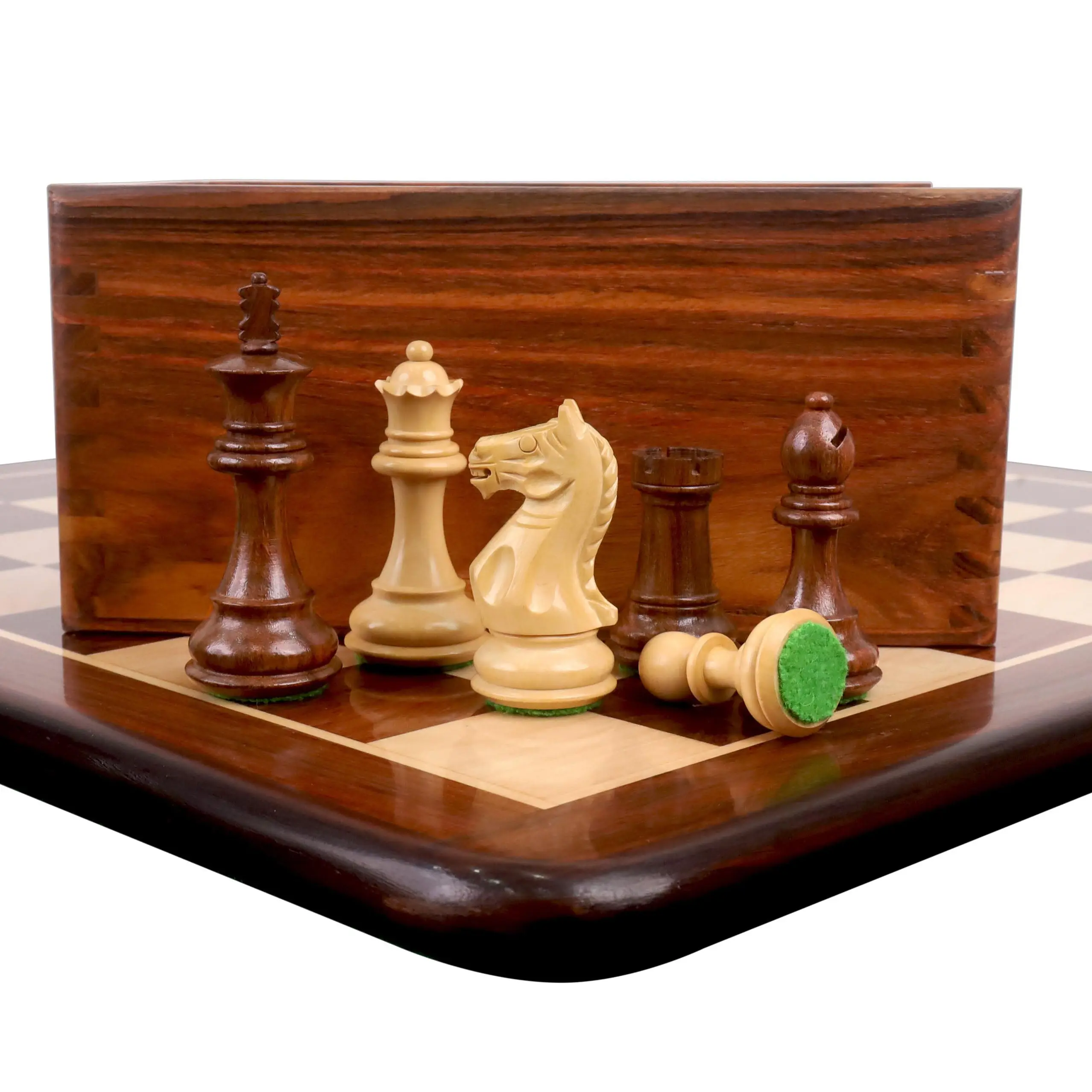 Combo of 3.5" Fierce Knight Staunton Chess Set - Pieces in Golden Rosewood with Chess Board & Storage Box