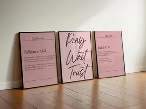 Modern Christian Poster Unframed Set of 3, Pink Scripture Prints, Christian Girl Decor, Philippians 4:6 Poster, Isaiah 41 Elegant Faith Art