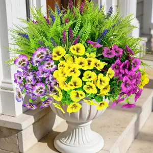 20pcs Artificial Decorative Flowers for Outdoors, UV Resistant Pansies, Lavenders & Ferns, Ideal for Porch, Garden, Window Box, Hanging Basket Decor, Artificial Pansy Flower