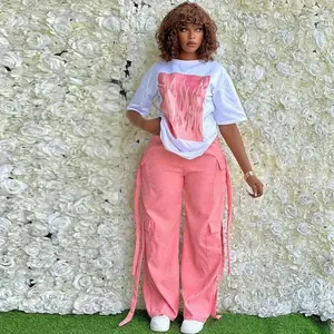 Women’s two-piece set (2025 spring/summer): pocket pullover top and pants; short-sleeve top and pants; tracksuit outfit; basic black; minimalist casual; suitable for festivals