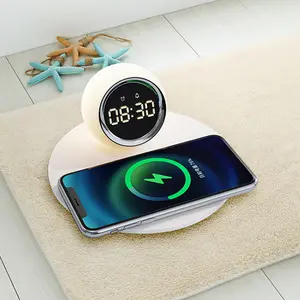 Digital Alarm Clock with 15W Fast Wireless Charging - Bedside Nightstand Clock with USB Port & Adjustable Brightness/March Madness/Spring Break - Large Display with DST & Volume Control
