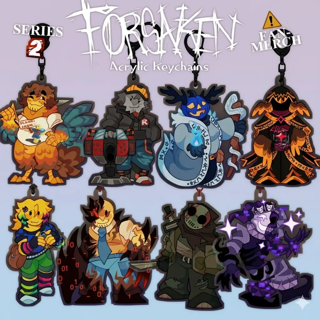 FORSAKEN SERIES 2 Keychains - Shedletsky, Builderman, Dusekkar, Taph, Noob, John Doe, Slasher, Noli, Forsaken Acrylic Keychains, Small, Meaningful, And Full Of Character, Unique Keychains That Add Charm To Every Bag And Key.