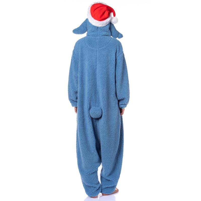 Disney Lilo & Stitch Kigurumi Unisex Christmas Santa Hat Men's Sherpa Costume One Piece Pajama Hooded Union Suit