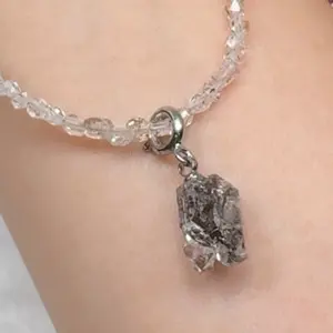 Natural Herkimer Diamond Crystal Necklace, Herkimer Pendant with Golden Herkimer Diamond Quartz Beads Necklace, Herkimer Jewelry for Women