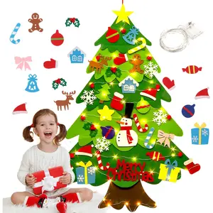 Christmas Tree DIY Wall Hanging Xmas Tree with 30 pcs Ornaments and 50 LEDs String Lights Christmas Decoration