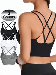 Women's Cross Back Sports Bra, Breathable Comfortable Removable Chest Pad Medium Support Yoga Bra, Workout Bras, Ladies Sportswear for Indoor Outdoor Wear,Christmas Gifts for Women